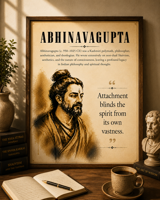 Abhinavagupta Philosophy Wall Art Print | Vintage Spiritual Poster | Quote Decor | Digital Download | "Attachment blinds the spirit from its own vastness."