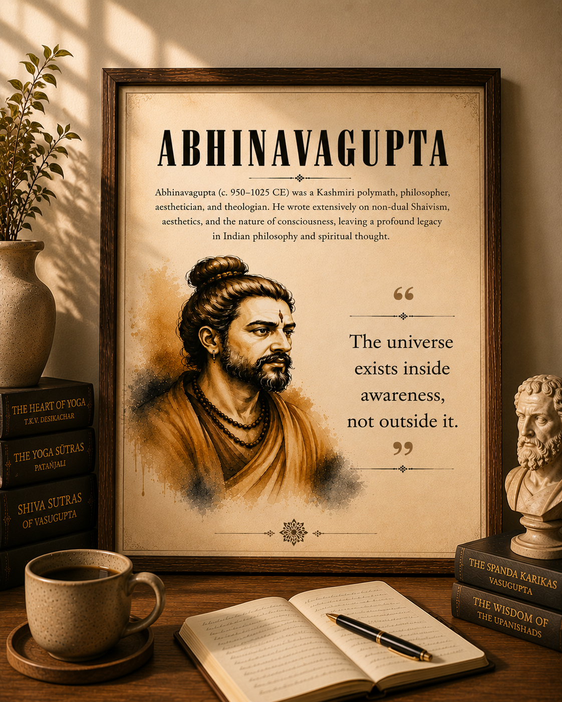 Abhinavagupta Philosophy Wall Art Print | Vintage Spiritual Poster | Quote Decor | Digital Download | "The universe exists inside awareness, not outside it"